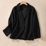 Buddha Stones Plain Lapel Women's Cotton Jacket With Pockets - Black - US12，UK/AU16，EU44 (XL) - image 22