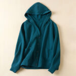Buddha Stones Plain Buttons Women's Cotton Hooded Jacket With Pockets - SteelBlue - US12，UK/AU16，EU44 (2XL) - image 16