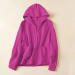 Buddha Stones Plain Buttons Women's Cotton Hooded Jacket With Pockets - MediumVioletRed - US12，UK/AU16，EU44 (2XL) - image 22