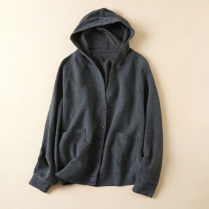 Buddha Stones Plain Buttons Women's Cotton Hooded Jacket With Pockets - DimGray - US12，UK/AU16，EU44 (2XL) - image 1
