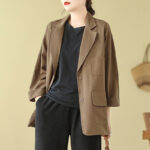 Buddha Stones Plain Women's Cotton Suit Jacket With Pockets - image 4