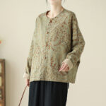 Buddha Stones Leaf Print Women's Cotton Linen Jacket With Pockets - image 4