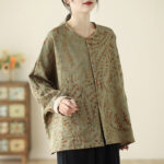 Buddha Stones Leaf Print Women's Cotton Linen Jacket With Pockets - image 5