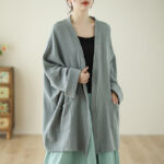 Buddha Stones Plain Long Sleeve Zen Meditation Cotton Linen Jacket With Pockets - DarkSeaGreen - US12，UK/AU16，EU44 (XL) - image 1