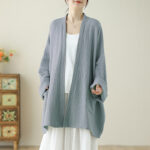 Buddha Stones Plain Long Sleeve Zen Meditation Cotton Linen Jacket With Pockets - LightSteelBlue - US12，UK/AU16，EU44 (XL) - image 15