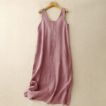 Buddha Stones Summer Daily Casual Pure Color Crew Neck Simple Design Sleeveless Cotton Midi Dress - PaleVioletRed - US8-10，UK/AU12-14，EU40-42 (2XL) - image 1