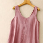 Buddha Stones Summer Daily Casual Pure Color Crew Neck Simple Design Sleeveless Cotton Midi Dress - image 2