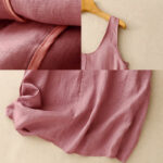 Buddha Stones Summer Daily Casual Pure Color Crew Neck Simple Design Sleeveless Cotton Midi Dress - image 4