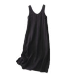 Buddha Stones Summer Daily Casual Pure Color Crew Neck Simple Design Sleeveless Cotton Midi Dress - image 13