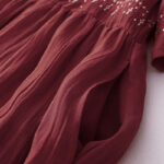 Buddha Stones Solid Color Embroidery Short Sleeve Cotton Midi Dress - image 30