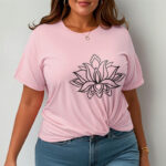 Buddha Stones Casual Simple Design Lotus Flower Pattern Cotton Tee T-Shirt - image 14