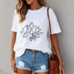 Buddha Stones Casual Simple Design Lotus Flower Pattern Cotton Tee T-Shirt - image 10