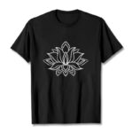 Buddha Stones Casual Simple Design Lotus Flower Pattern Cotton Tee T-Shirt - Black - 2XL - image 4