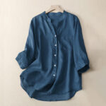 Buddha Stones Casual Plain Women's V-Neck Design Three Quarter Sleeve  Shirt - SteelBlue - US8-10，UK/AU12-14，EU40-42 (2XL) - image 11