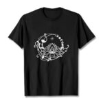 Buddha Stones Casual Simple Design Lotus Flower Moon Flowing Vines Pattern Cotton Tee T-shirt - Black - 2XL - image 5