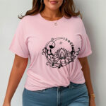 Buddha Stones Casual Simple Design Lotus Flower Moon Flowing Vines Pattern Cotton Tee T-shirt - image 14