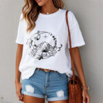 Buddha Stones Casual Simple Design Lotus Flower Moon Flowing Vines Pattern Cotton Tee T-shirt - image 3