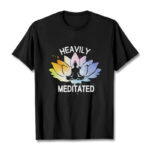 Buddha Stones Casual Colorful Lotus Flower Meditation Figure Pattern Cotton Tee T-shirt - Black - 2XL - image 1