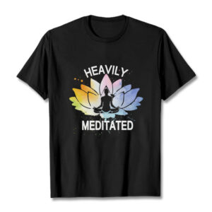Buddha Stones Casual Colorful Lotus Flower Meditation Figure Pattern Cotton Tee T-shirt - Black - 2XL - image 1