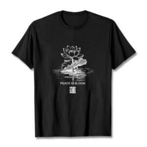 Buddha Stones Casual Lotus Flower Lotus Leaf Ripple Pattern Tee Cotton T-shirt - Black - 2XL - image 1