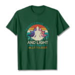 Buddha Stones Vivid Lotus Flower Meditator Sunset Pattern Tee Cotton T-shirt - ForestGreen - 2XL - image 11