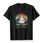 Buddha Stones Vivid Lotus Flower Meditator Sunset Pattern Tee Cotton T-shirt - Black - 2XL - image 1
