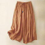 Buddha Stones Simple Design Drawstring Cotton Women's Wide Leg Pants With Pockets - DarkOrange - US8-10，UK/AU12-14，EU40-42 (2XL) - image 23