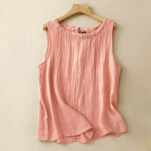 Buddha Stones Summer Pure Color Wrinkle Lace-up Sleeveless Vest Women's Waistcoat - LightSalmon - US8-10，UK/AU12-14，EU40-42 (2XL) - image 1