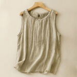 Buddha Stones Summer Pure Color Wrinkle Lace-up Sleeveless Vest Women's Waistcoat - DarkKhaki - US8-10，UK/AU12-14，EU40-42 (2XL) - image 8