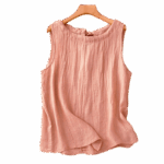 Buddha Stones Summer Pure Color Wrinkle Lace-up Sleeveless Vest Women's Waistcoat - image 5