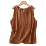 Buddha Stones Summer Pure Color Wrinkle Lace-up Sleeveless Vest Women's Waistcoat - image 23