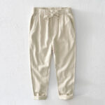 Buddha Stones Casual Solid Color Simple Design Drawstring Ramie Linen Men's Pants With Pockets - LightGoldenrodYellow - US/UK/AU44，EU54 (4XL) - image 1