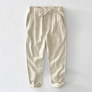 Buddha Stones Casual Solid Color Simple Design Drawstring Ramie Linen Men's Pants With Pockets - LightGoldenrodYellow - US/UK/AU44，EU54 (4XL) - image 1