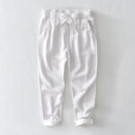Buddha Stones Casual Solid Color Simple Design Drawstring Ramie Linen Men's Pants With Pockets - White - US/UK/AU44，EU54 (4XL) - image 6