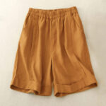 Buddha Stones Casual Solid Color Women's Cotton Shorts With Pockets - Goldenrod - US14，UK/AU18，EU46 (4XL) - image 1
