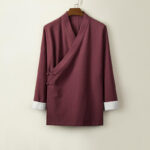 Buddha Stones Retro Chinese Frog-Buttons Design Open Front Jacket Men's Cotton Kimono - DarkRed - US/UK/AU44，EU54 (4XL) - image 5