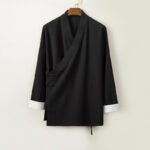 Buddha Stones Retro Chinese Frog-Buttons Design Open Front Jacket Men's Cotton Kimono - Black - US/UK/AU44，EU54 (4XL) - image 3