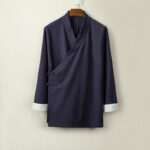 Buddha Stones Retro Chinese Frog-Buttons Design Open Front Jacket Men's Cotton Kimono - MidnightBlue - US/UK/AU44，EU54 (4XL) - image 7