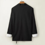 Buddha Stones Retro Chinese Frog-Buttons Design Open Front Jacket Men's Cotton Kimono - image 4