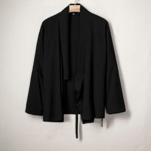 Buddha Stones Men's Casual Plain Design Open Front Jacket Cotton Linen Kimono - Black - US/UK/AU44，EU54 (4XL) - image 1
