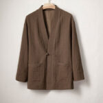 Buddha Stones Men's Plain Pleats Frog-Button Design Open Front Jacket Cotton Linen Kimono - SaddleBrown - US/UK/AU48，EU58 (4XL) - image 1