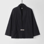 Buddha Stones Vintage Frog-Button Design Men's Open Front Cotton Linen Jacket Kimono With Pockets - Black - US/UK/AU54，EU64 (9XL) - image 3
