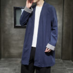 Buddha Stones Spring Vintage Open Front Men's Cotton Linen Zen Jacket Kimono - DarkSlateBlue - US/UK/AU46，EU56 (5XL) - image 1