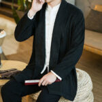 Buddha Stones Spring Pure Color Open Front Cotton Linen Men's  Jacket Kimono - image 8