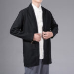 Buddha Stones Casual Plain Simple Design Open Front Cotton Linen Men's Long Sleeve Jacket Kimono - image 16
