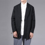 Buddha Stones Casual Plain Simple Design Open Front Cotton Linen Men's Long Sleeve Jacket Kimono - image 19