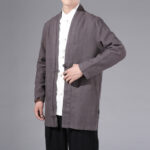 Buddha Stones Casual Plain Simple Design Open Front Cotton Linen Men's Long Sleeve Jacket Kimono - image 33
