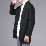 Buddha Stones Casual Plain Simple Design Open Front Cotton Linen Men's Long Sleeve Jacket Kimono - image 13