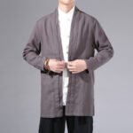 Buddha Stones Casual Plain Simple Design Open Front Cotton Linen Men's Long Sleeve Jacket Kimono - DimGray - US/UK/AU42，EU52 (3XL) - image 29