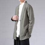 Buddha Stones Casual Plain Simple Design Open Front Cotton Linen Men's Long Sleeve Jacket Kimono - image 4